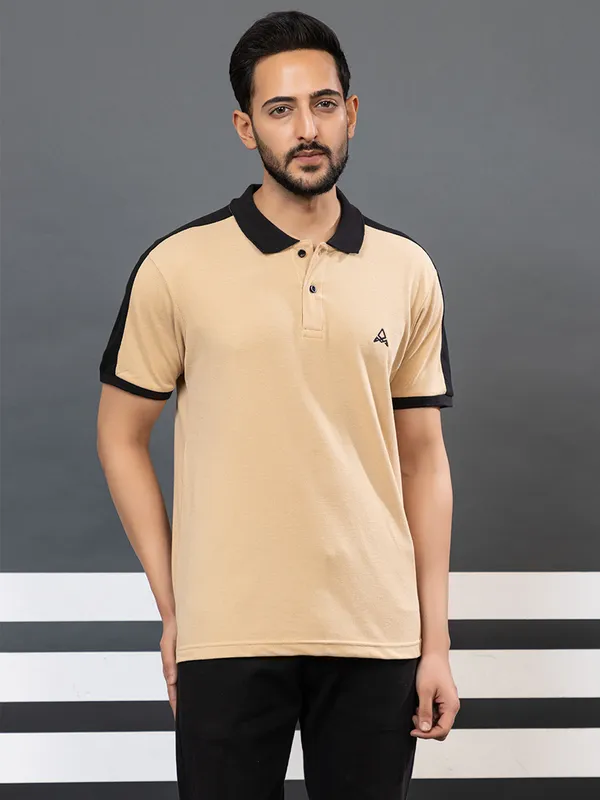 Men_Camel_Colour_Polo_TShirt_with_Black_Contrast_Collar_and_Sleeves