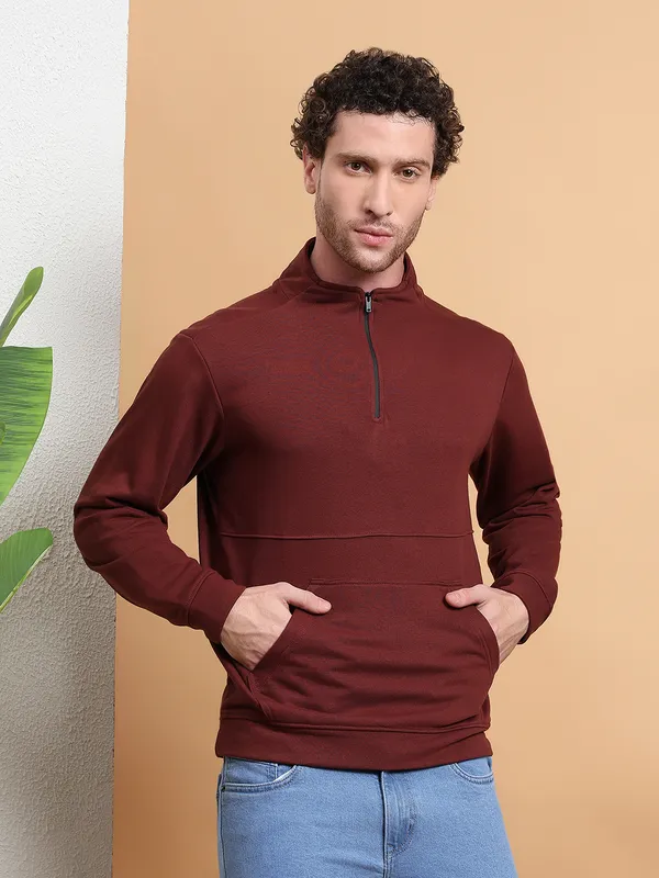 Brown_HalfZip_Pullover_Sweatshirt_for_Men