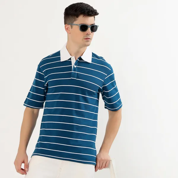 Men_Teal_and_White_Horizontal_Striped_Polo_TShirt_with_White_Collar