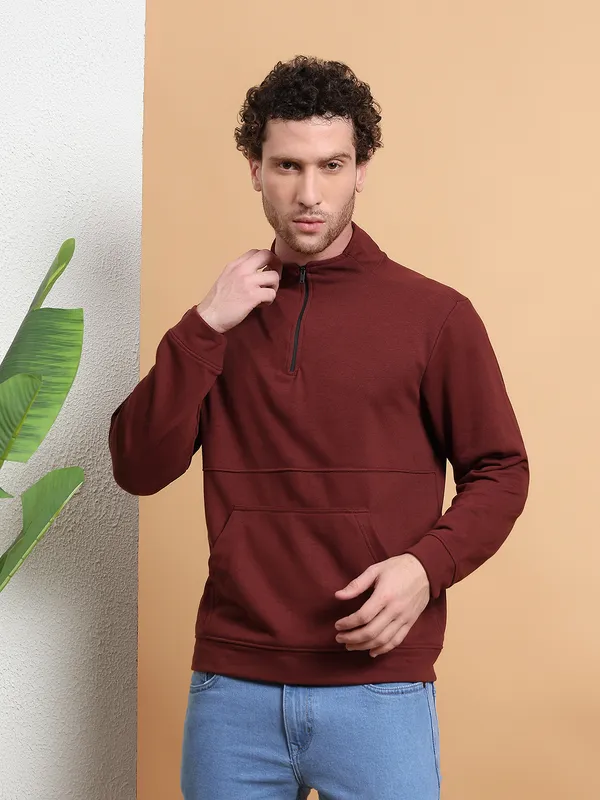 Brown_HalfZip_Pullover_Sweatshirt_for_Men