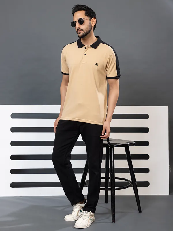 Men_Camel_Colour_Polo_TShirt_with_Black_Contrast_Collar_and_Sleeves