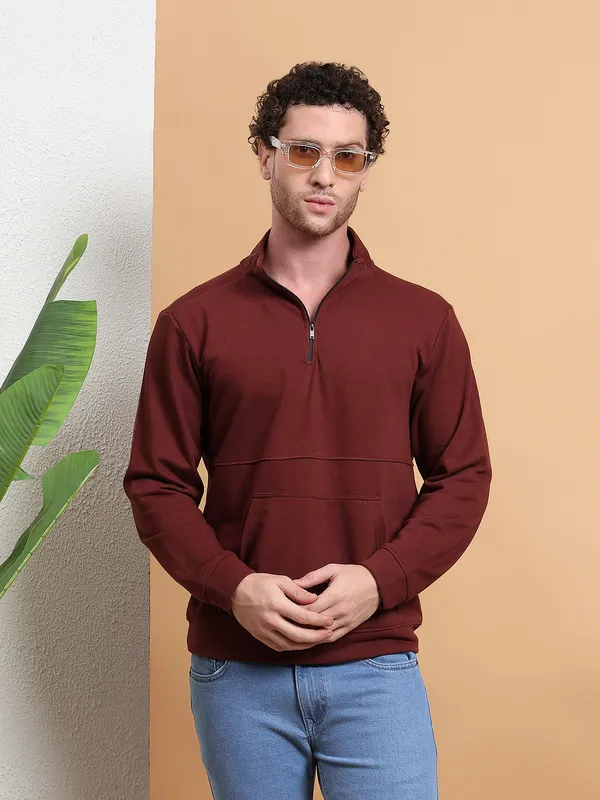 Brown_HalfZip_Pullover_Sweatshirt_for_Men