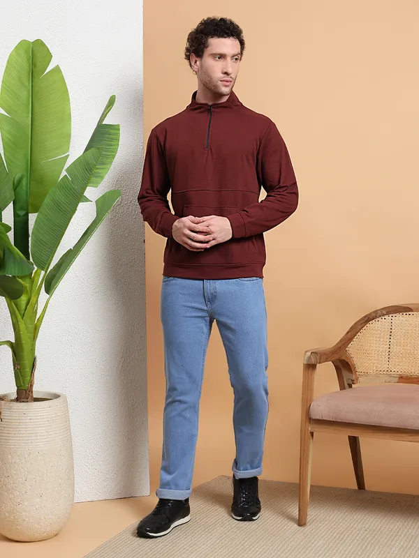 Brown_HalfZip_Pullover_Sweatshirt_for_Men