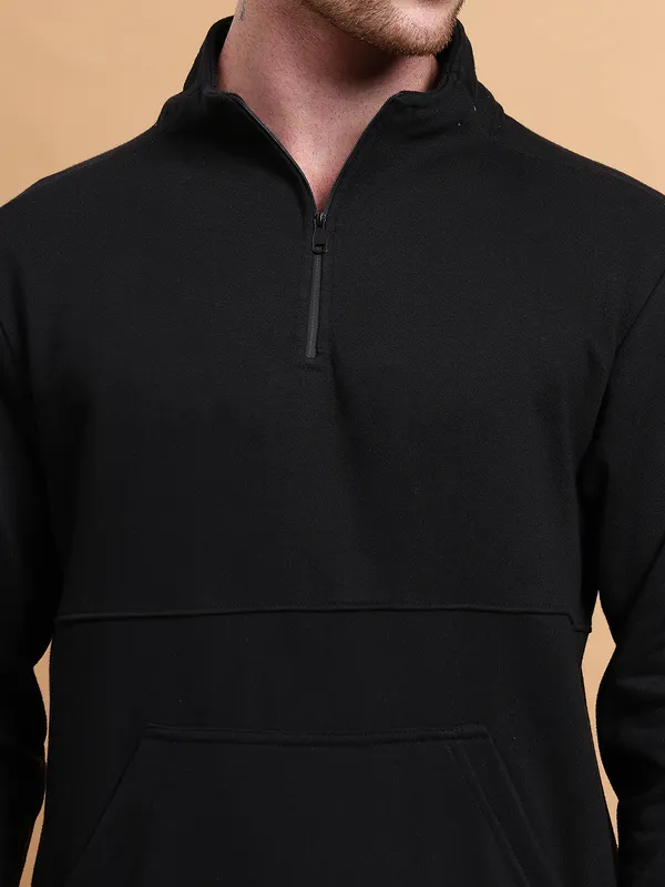Men_Black_QuarterZip_Pullover_Sweatshirt_with_Kangaroo_Pocket