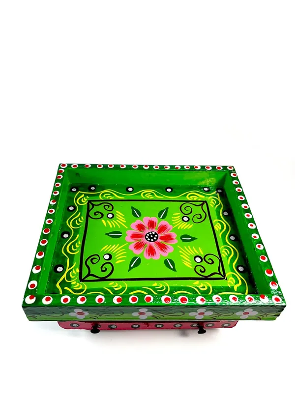 Decorative_Wooden_Cart_Tray_Hand_Painted_Floral_Design_Green_And_Pink