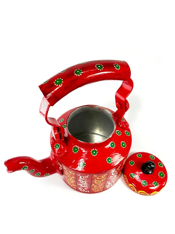 Hand_Painted_Tea_Kettle_Red_With_Traditional_Floral_Design_Decorative_Metal_Teapot