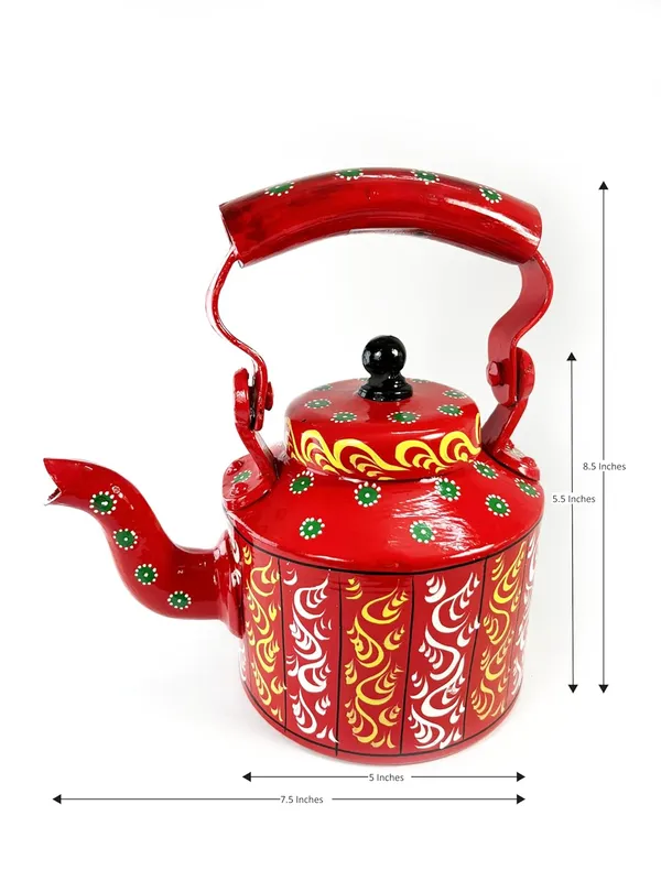 Hand_Painted_Tea_Kettle_Red_With_Traditional_Floral_Design_Decorative_Metal_Teapot