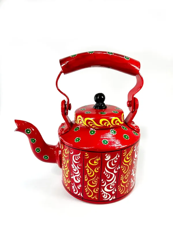 Hand_Painted_Tea_Kettle_Red_With_Traditional_Floral_Design_Decorative_Metal_Teapot