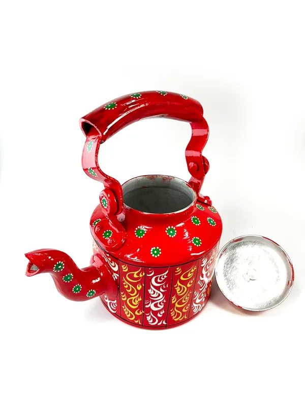 Hand_Painted_Tea_Kettle_Red_With_Traditional_Floral_Design_Decorative_Metal_Teapot