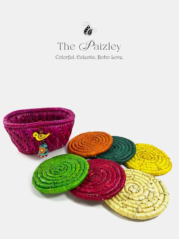 Handwoven_Moonj_Grass_Coaster_Set_With_Holder_Fuchsia_Pink_Holder_Basket_Multicolour_Coasters_Boho_Design