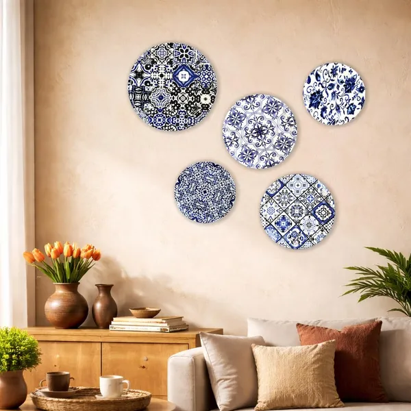 The_Paizley_Indigo_Mosaic_Metal_Wall_Plate_Collection_Set_Of_5_Blue_White_Designer_Wall_Decor_For_Living_Room_Bedroom_Decorative_Wall_Art_Plates_Home_Decor_Housewarming_Gift