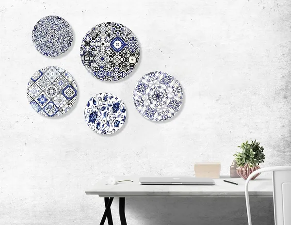 The_Paizley_Indigo_Mosaic_Metal_Wall_Plate_Collection_Set_Of_5_Blue_White_Designer_Wall_Decor_For_Living_Room_Bedroom_Decorative_Wall_Art_Plates_Home_Decor_Housewarming_Gift