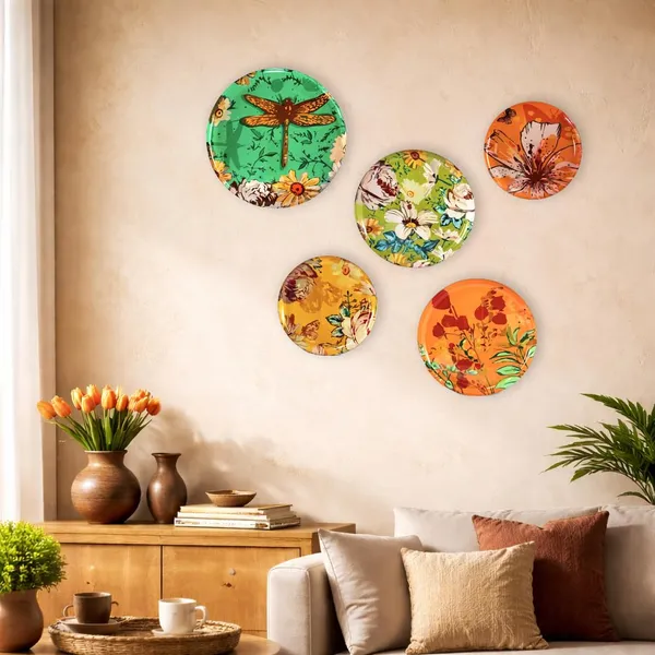 The_Paizley_Floral_Art_Wall_Plates_For_Living_Room_Metal_Wall_Decor_Set_Of_5_For_Home_Bedroom_Decorative_Wall_Art_Showpiece_Ideal_Housewarming_Gift_For_Family_And_Friends
