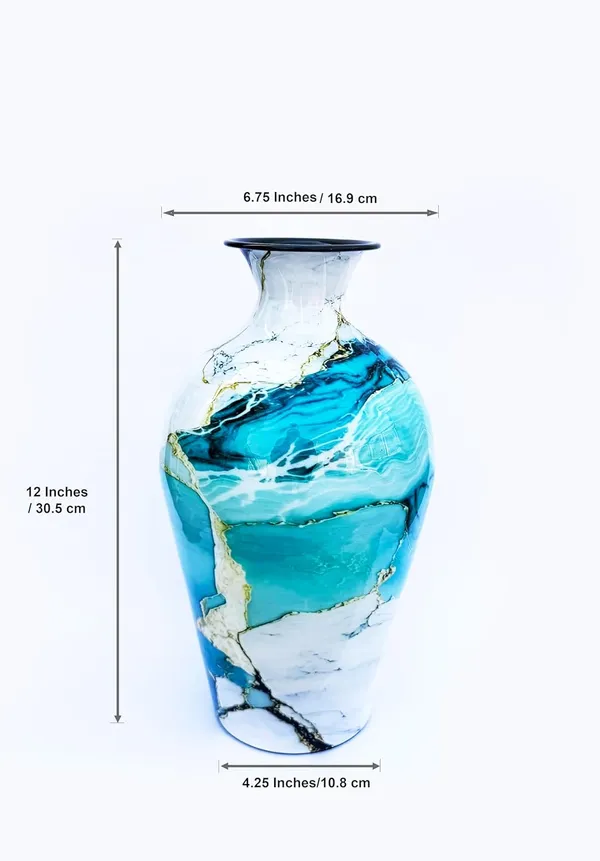 Handcrafted_Iron_Vase_12_Inch_Blue_And_White_Marble_Finish_Decorative_Vase_For_Modern_Living_Spaces