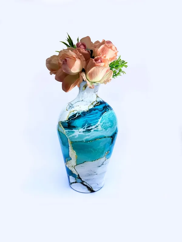 Handcrafted_Iron_Vase_12_Inch_Blue_And_White_Marble_Finish_Decorative_Vase_For_Modern_Living_Spaces