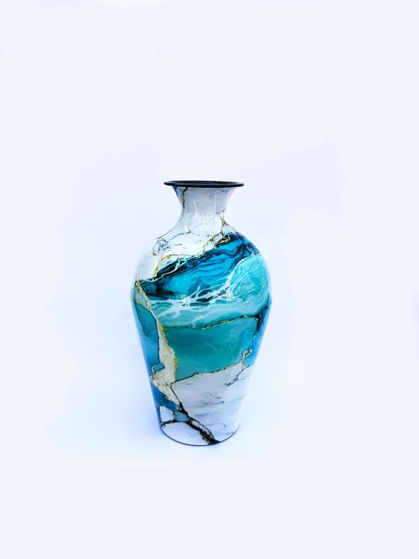 Handcrafted_Iron_Vase_12_Inch_Blue_And_White_Marble_Finish_Decorative_Vase_For_Modern_Living_Spaces