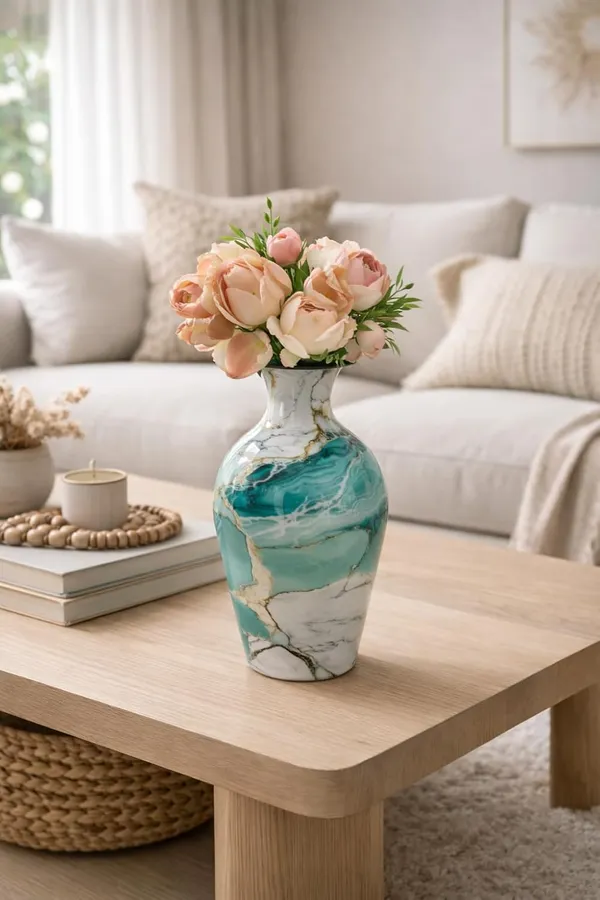 Handcrafted_Iron_Vase_12_Inch_Blue_And_White_Marble_Finish_Decorative_Vase_For_Modern_Living_Spaces