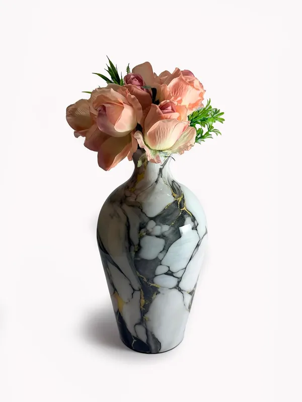 Handcrafted_Iron_Decorative_Vase_12_Inch_Black_White_Marble_Finish_With_Gold_Accents_Modern_Flower_Vase_For_Living_Room_Table_Shelf_Decor