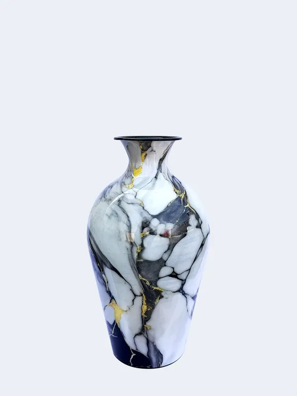 Handcrafted_Iron_Decorative_Vase_12_Inch_Black_White_Marble_Finish_With_Gold_Accents_Modern_Flower_Vase_For_Living_Room_Table_Shelf_Decor