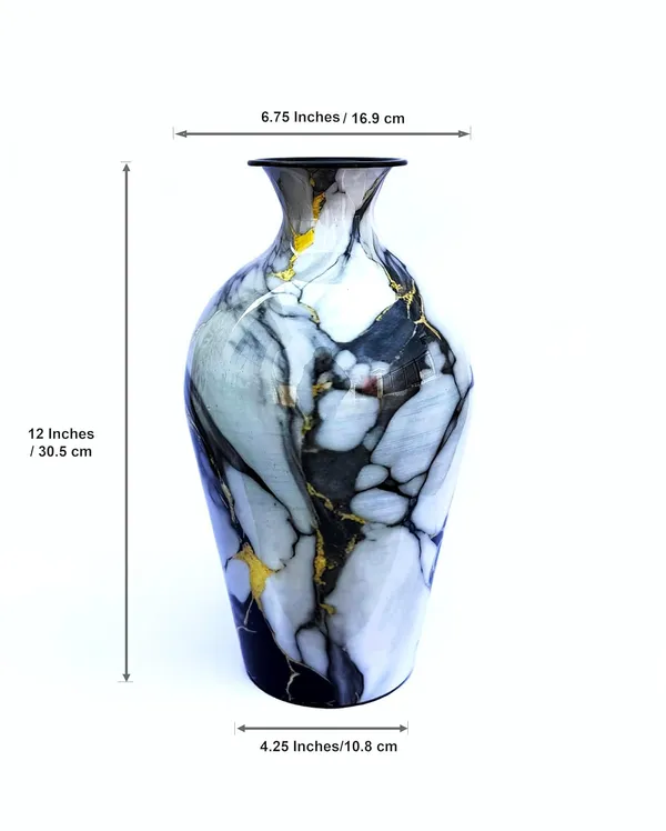 Handcrafted_Iron_Decorative_Vase_12_Inch_Black_White_Marble_Finish_With_Gold_Accents_Modern_Flower_Vase_For_Living_Room_Table_Shelf_Decor