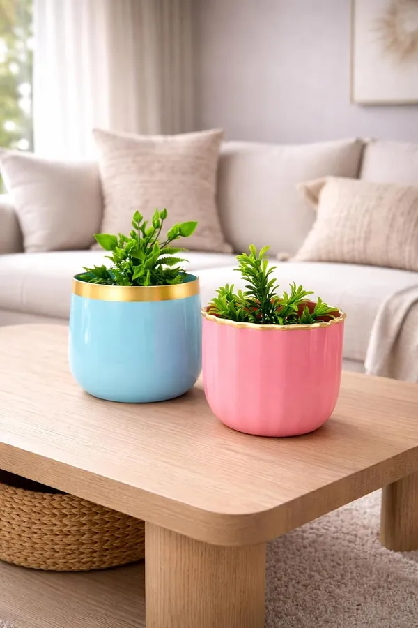 Decorative_Metal_Planter_Pots_Set_Of_2_Iron_With_Gold_Accent_Pastel_Blue_Pink_Boho_Chic_Style_For_Living_Room_Tabletop_Home_Decor