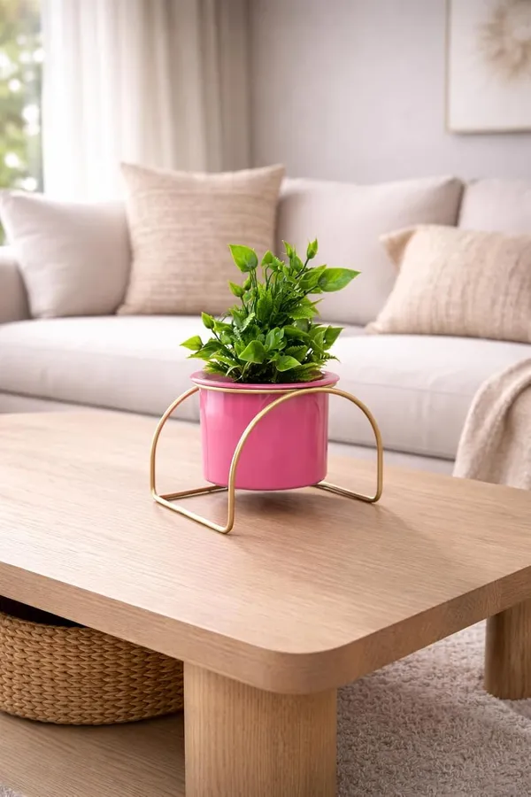 Boho_Chic_Pink_Metal_Planter_With_Stand_Decorative_Indoor_Plant_Pot_For_Living_Room_Bedroom_Balcony_Iron_Base_With_Premium_Finish