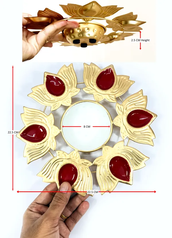 Metal_Urli_Decorative_Bowl_Small_Gold_Red_with_6_Lotus_Diya_for_Diwali_Festival