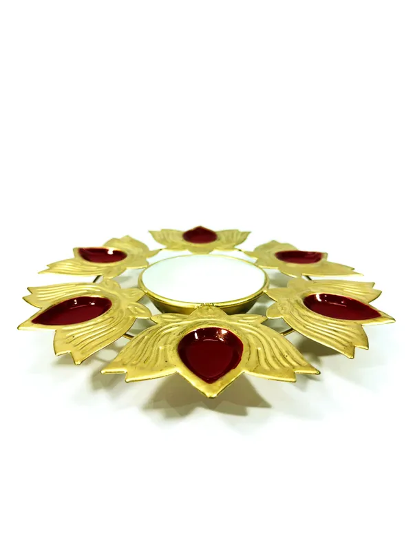 Metal_Urli_Decorative_Bowl_Small_Gold_Red_with_6_Lotus_Diya_for_Diwali_Festival