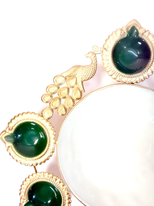 Peacock_Diya_7_Tealight_Holder_with_Urli_Center,_Glossy_Painted_Green,_Gold,,for_Diwali_and_home_décor