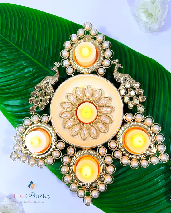 Peacock_Tealight_Candle_Holder_&_Urli_with_Pearl,_Gold,_Diwali_&_Home_Décor