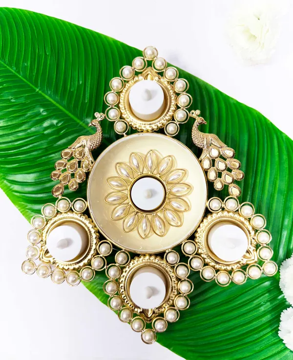 Peacock_Tealight_Candle_Holder_&_Urli_with_Pearl,_Gold,_Diwali_&_Home_Décor