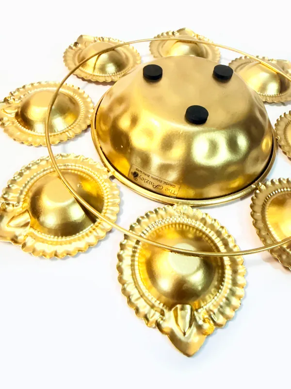 Round_Metal_Urli_with_8_Diya_Tealight_Holders,_Glossy_Painted_Green,_Gold