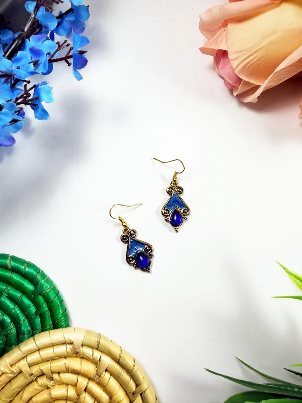 The_Paizley_Royal_Azure_Drop_Earrings_Handcrafted_Gold_Tone_With_Blue_Stone_And_Enamel