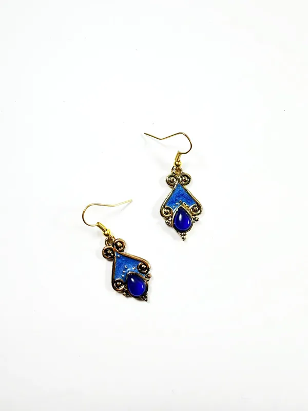 The_Paizley_Royal_Azure_Drop_Earrings_Handcrafted_Gold_Tone_With_Blue_Stone_And_Enamel