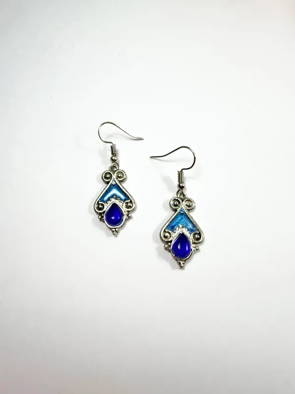 The_Paizley_Royal_Azure_Drop_Earrings_Handcrafted_Silver_Tone_With_Blue_Stone_And_Enamel