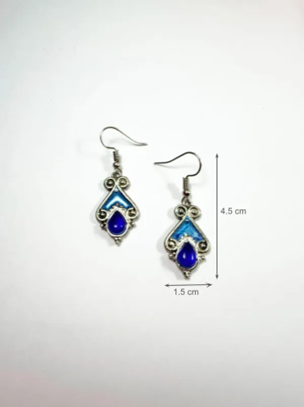 The_Paizley_Royal_Azure_Drop_Earrings_Handcrafted_Silver_Tone_With_Blue_Stone_And_Enamel