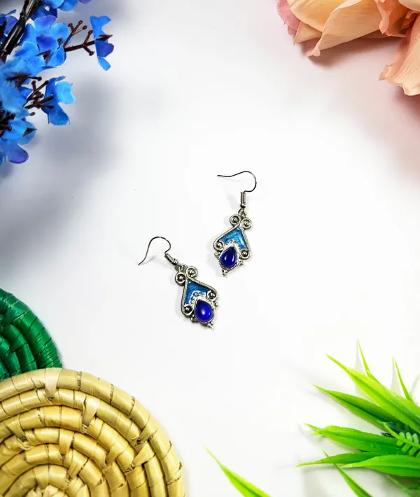 The_Paizley_Royal_Azure_Drop_Earrings_Handcrafted_Silver_Tone_With_Blue_Stone_And_Enamel