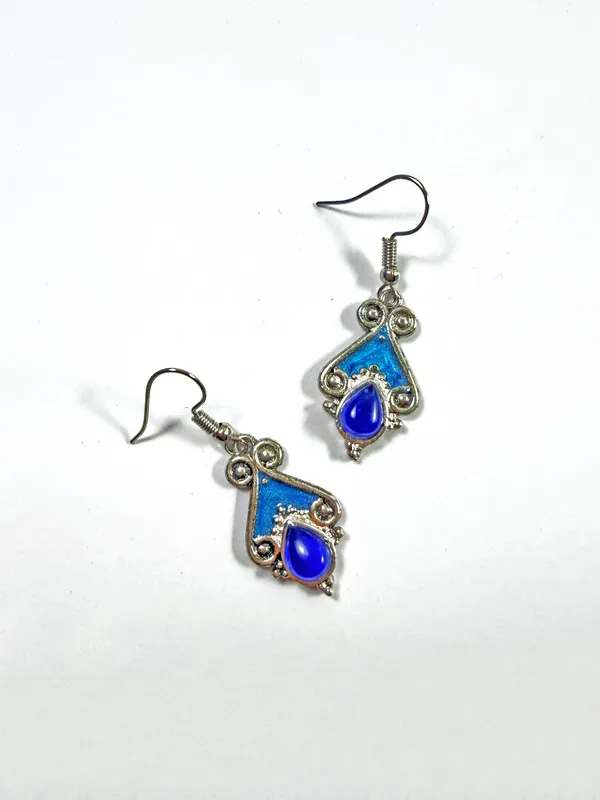 The_Paizley_Royal_Azure_Drop_Earrings_Handcrafted_Silver_Tone_With_Blue_Stone_And_Enamel