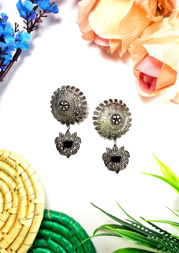 The_Paizley_Midnight_Mandala_Statement_Earrings_Oxidised_Silver_With_Black_Enamel_Drop