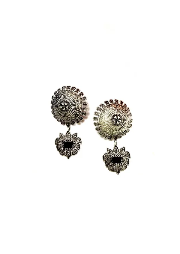 The_Paizley_Midnight_Mandala_Statement_Earrings_Oxidised_Silver_With_Black_Enamel_Drop