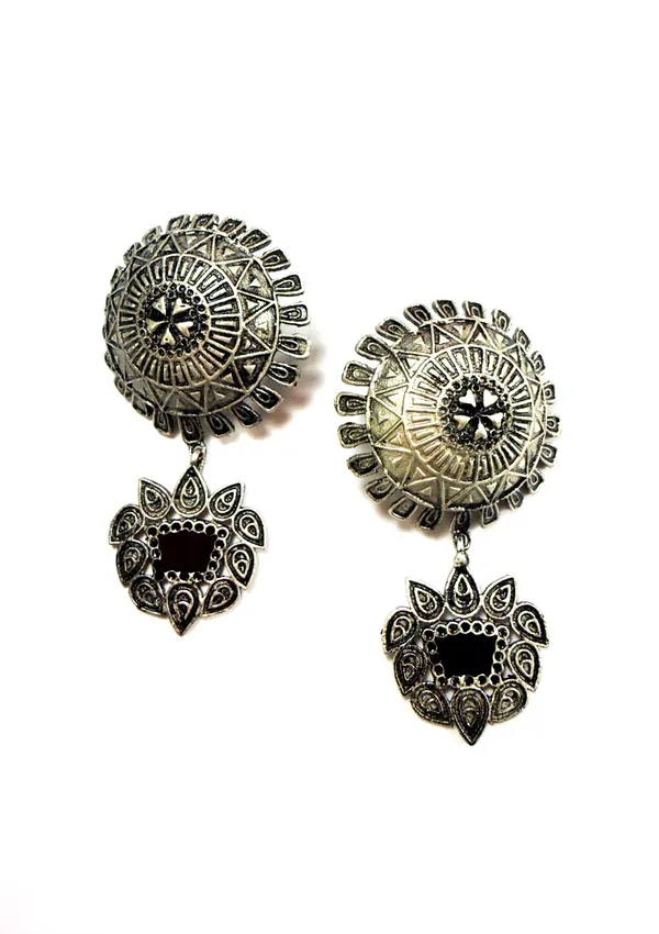 The_Paizley_Midnight_Mandala_Statement_Earrings_Oxidised_Silver_With_Black_Enamel_Drop