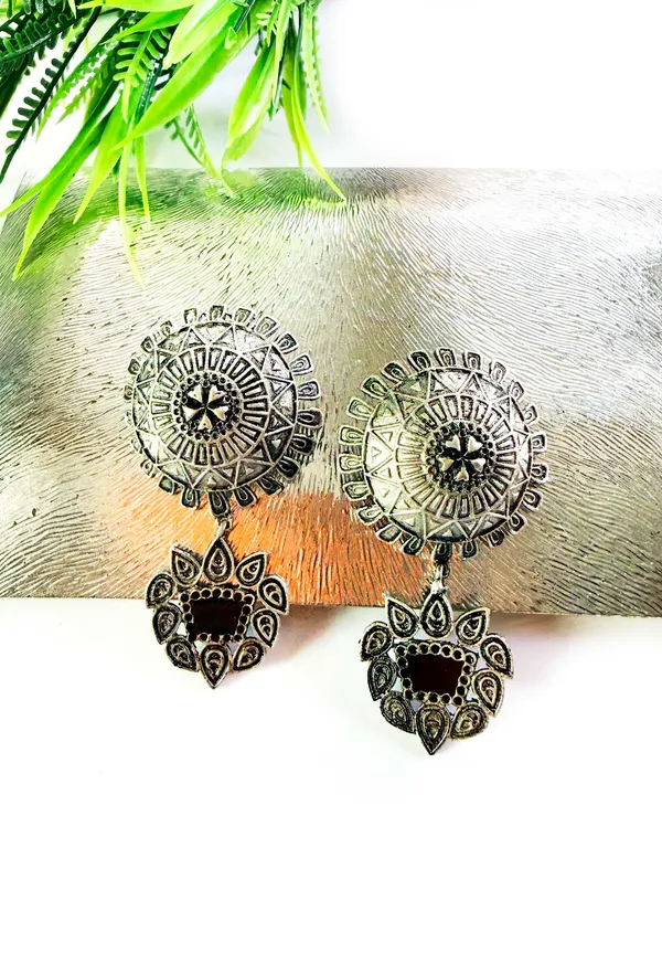 The_Paizley_Midnight_Mandala_Statement_Earrings_Oxidised_Silver_With_Black_Enamel_Drop