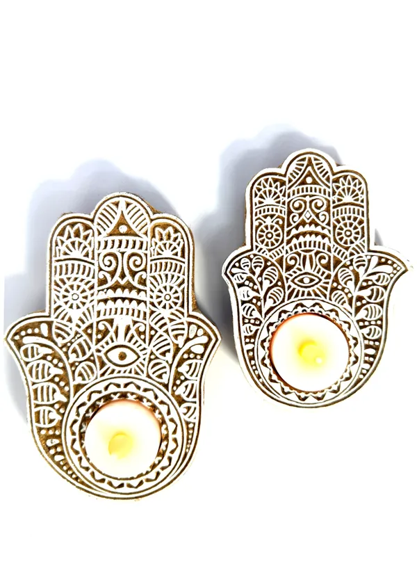 The_Paizley_Hamsa_Hand_Wooden_Tea_Light_Holder_Set_of_2_|_Small_&_Medium_Sizes_|_Handcrafted_Indian_Inspired_Home_Decor_|_Decorative_Candle_Holder_for_Diwali,_Festive_Decor_&_Gifting