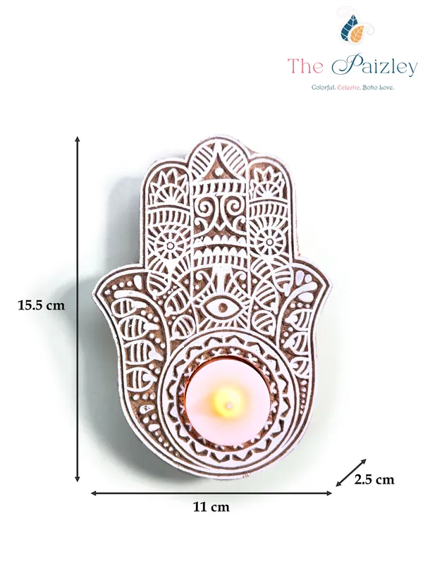 The_Paizley_Hamsa_Hand_Wooden_Tea_Light_Holder_Set_of_2_|_Small_&_Medium_Sizes_|_Handcrafted_Indian_Inspired_Home_Decor_|_Decorative_Candle_Holder_for_Diwali,_Festive_Decor_&_Gifting