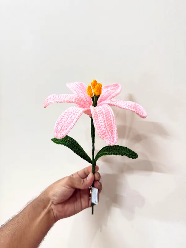 The_Paizley_Handmade_Crochet_Pink_Lily_Flower_for_Home_Decor_and_Gifting_|__Hand_Crochet_Lily_with_stem_&_leaves_|_Reusable_Decorative_Flower_for_Living_Room,_Bedroom,_Desk,_Gifting_&_Special_Occasions