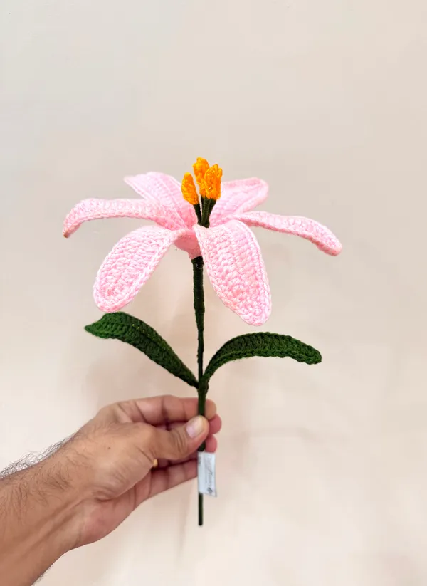 The_Paizley_Handmade_Crochet_Pink_Lily_Flower_for_Home_Decor_and_Gifting_|__Hand_Crochet_Lily_with_stem_&_leaves_|_Reusable_Decorative_Flower_for_Living_Room,_Bedroom,_Desk,_Gifting_&_Special_Occasions