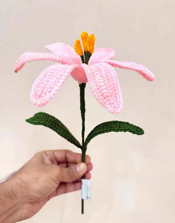 The_Paizley_Handmade_Crochet_Pink_Lily_Flower_for_Home_Decor_and_Gifting_|__Hand_Crochet_Lily_with_stem_&_leaves_|_Reusable_Decorative_Flower_for_Living_Room,_Bedroom,_Desk,_Gifting_&_Special_Occasions