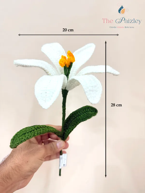 The_Paizley_Handmade_Crochet_White_Lily_Flower_for_Home_Decor_|_Hand_Crochet_Lily_with_stem_&_leaves_|_Reusable_Decorative_Flower_for_Living_Room,_Bedroom,_Desk,_Gifting_&_Special_Occasions