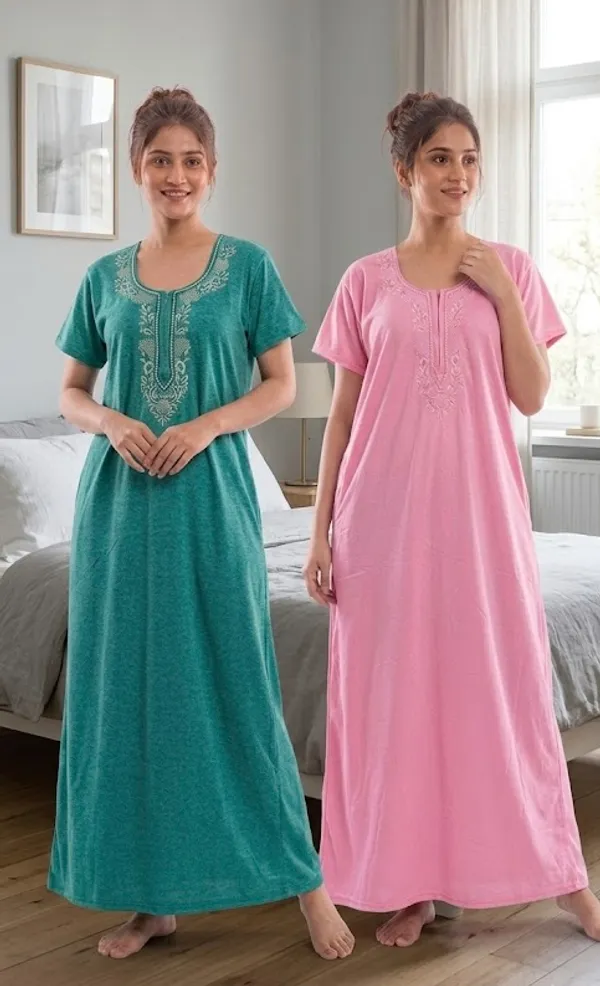 Priyanshu_Enterprises_Women_Nighty_(Queen_Pink_And_Sea_Green)_Pack_Of_2