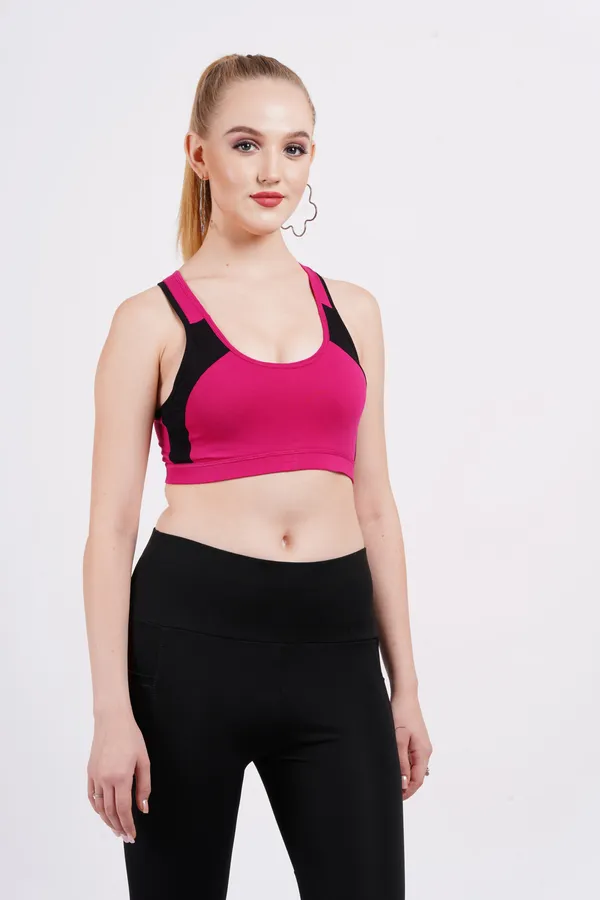 Pink_And_Black_Polyester_Spandex_And_Padding_Premium_Sports_Bra_Padded_For_Women